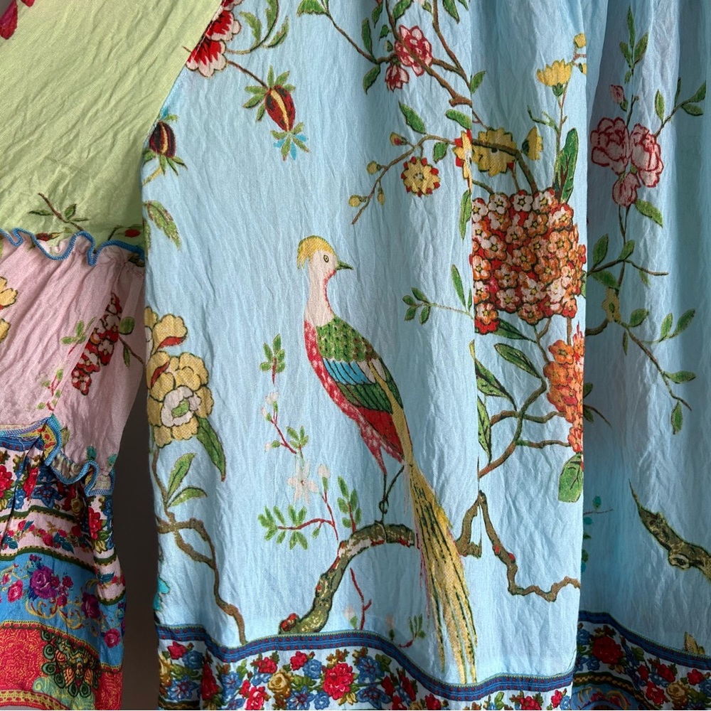 John Mark Floral Bird Print Boho Wide Sleeve Blouse Womens L - Picture 5 of 6